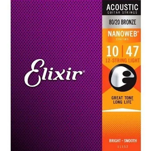 Elixir 11152 Nanoweb (10-47) Комплект струн для 12-струнной акустической гитары.