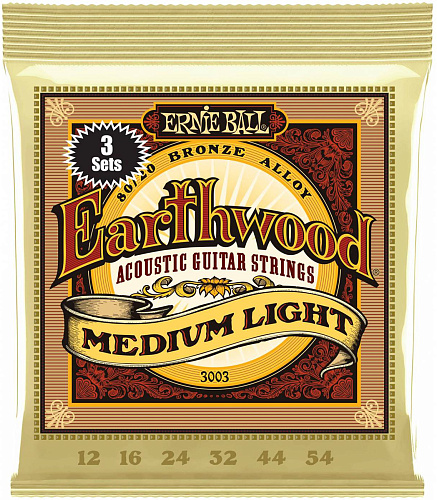 Ernie Ball 3003 Earthwood Medium Light (12-54) Набор из 3х комплектов струн для акустической гитары.
